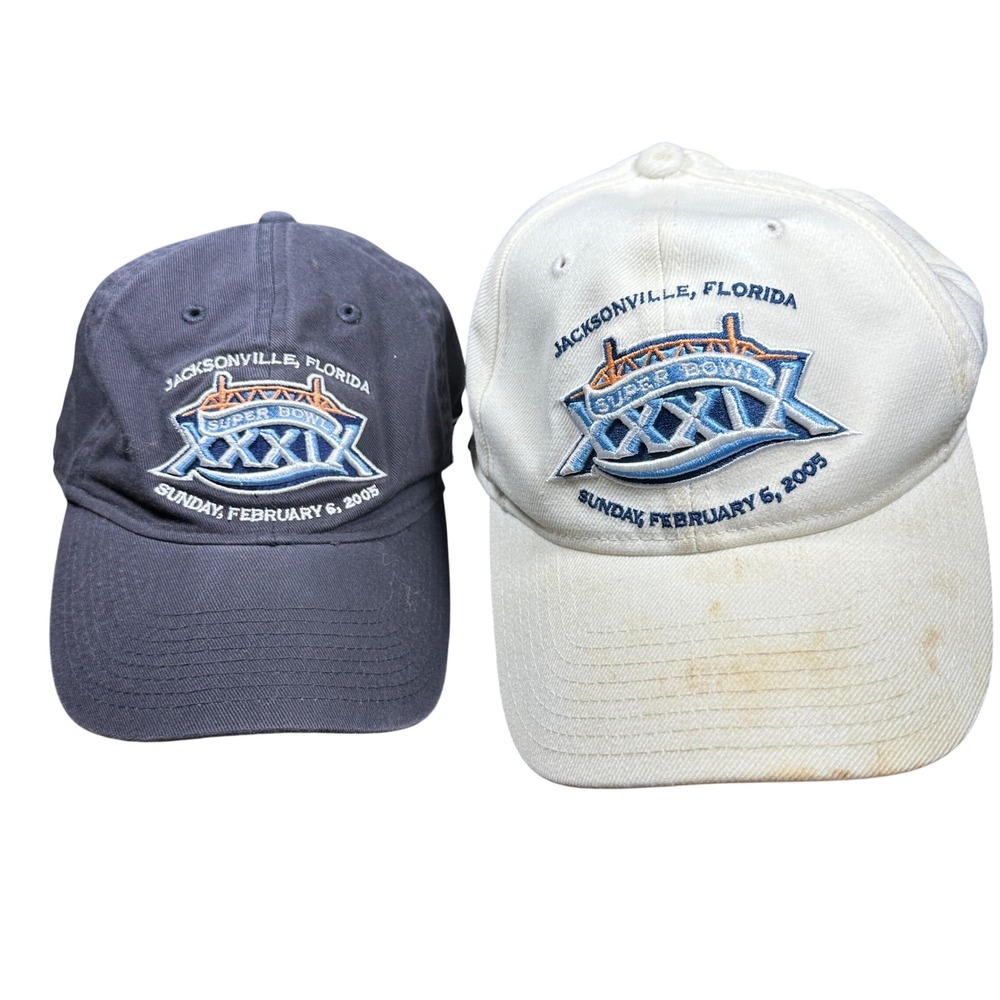 Lot of 2 Vintage Reebok NFL Super Bowl XXXIX 2005 Jacksonville Hats Navy White